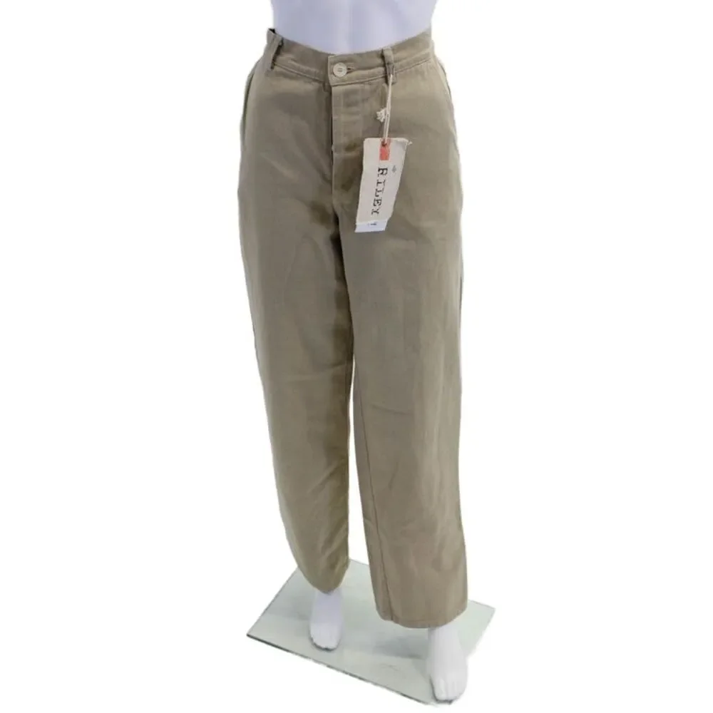 Riley Womens Cotton Mid Rise Button Fly Straight Leg Jeans Beige Size S